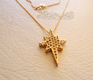 Honeycomb north star 3d 18K yellow gold necklace pendant and chain fine jewelry full insured shipping