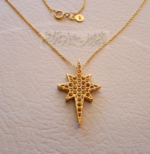 Honeycomb north star 3d 18K yellow gold necklace pendant and chain fine jewelry full insured shipping