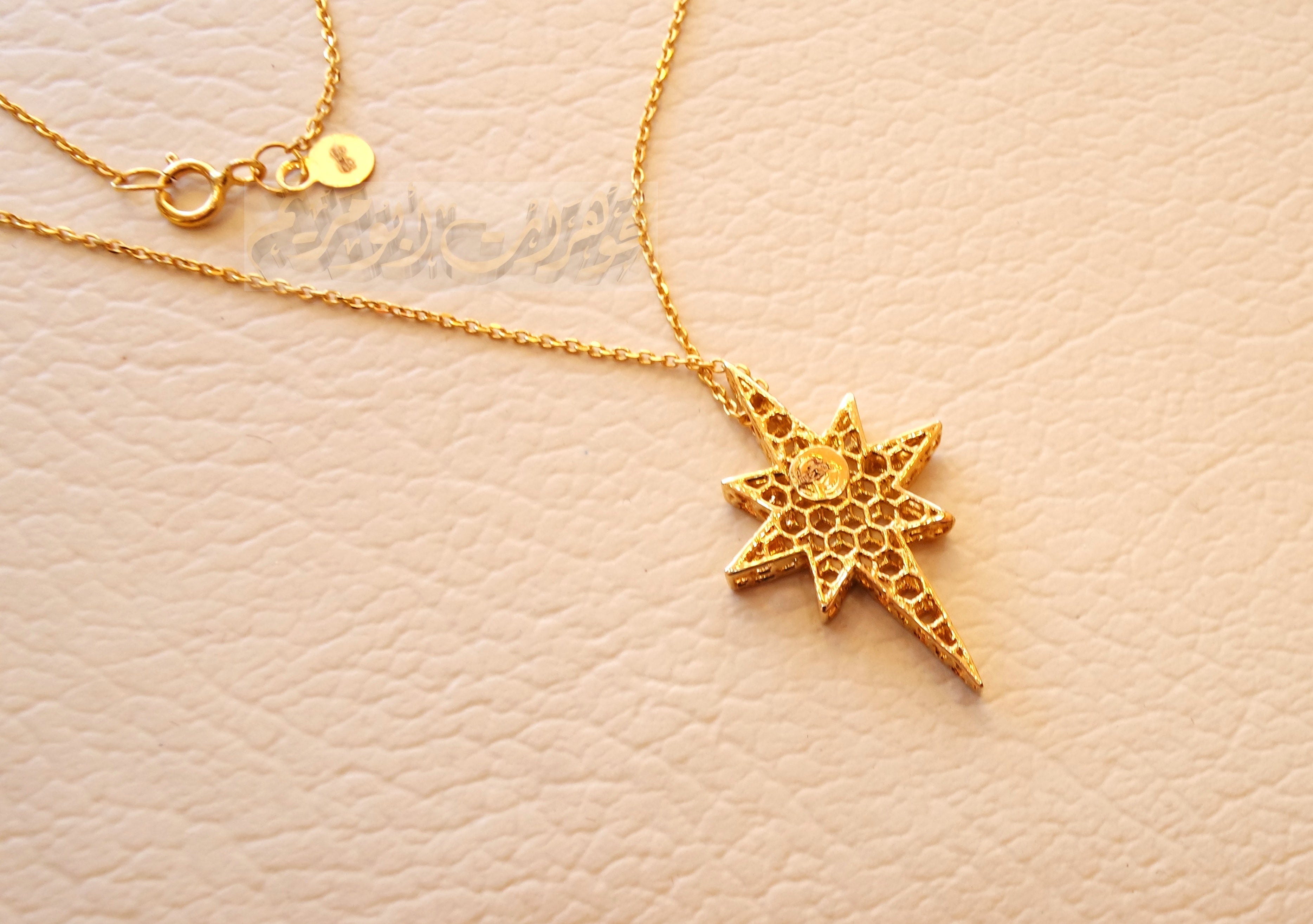 Honeycomb north star 3d 18K yellow gold necklace pendant and chain fine jewelry full insured shipping