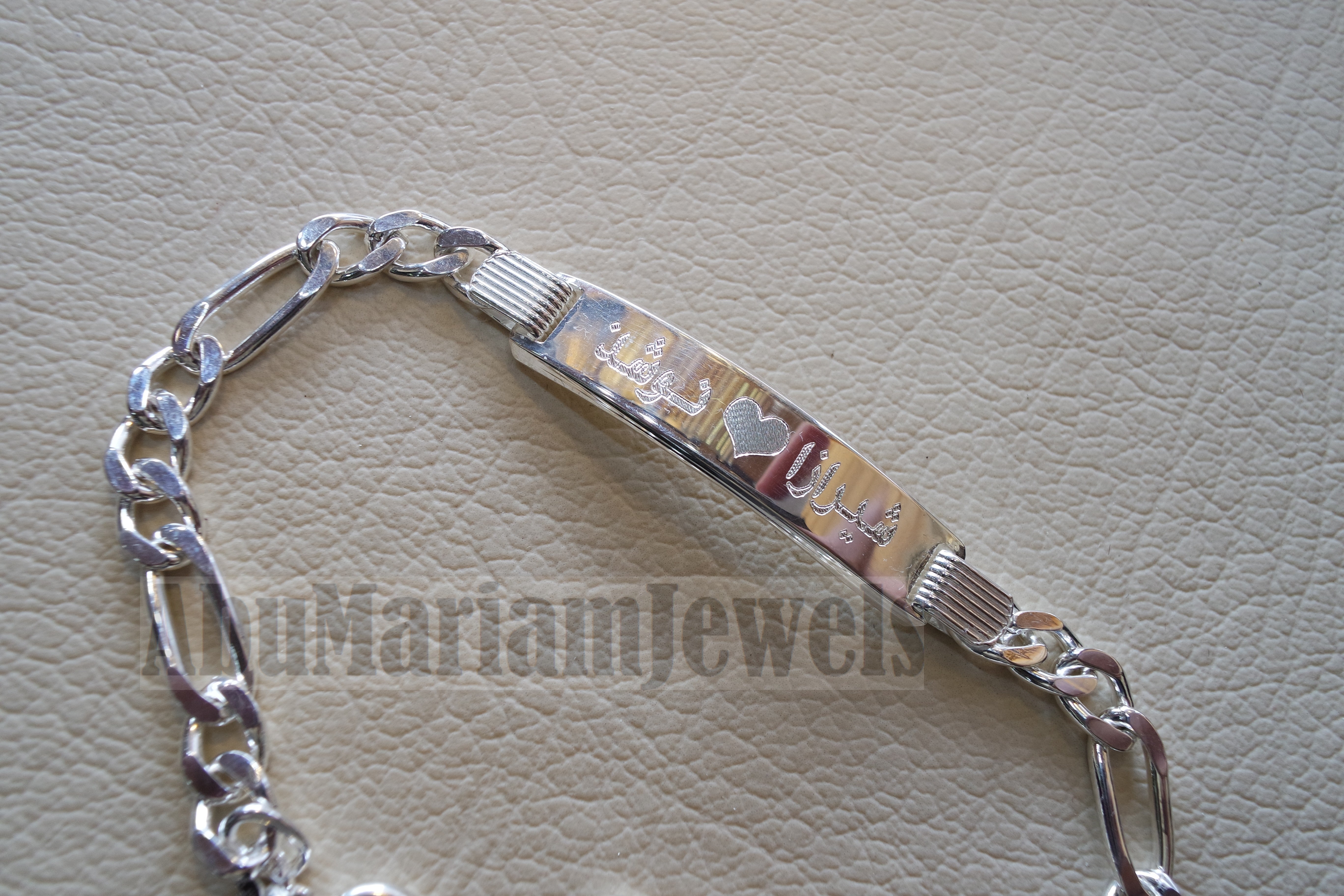 Men silver bracelet laser engraving personalized name Arabic / English sterling silver 925 man gift with nice box , chain and plate style 2