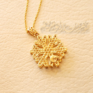 Honeycomb snowflake 3d 18K yellow gold necklace pendant and chain gift fine jewelry full insured shipping