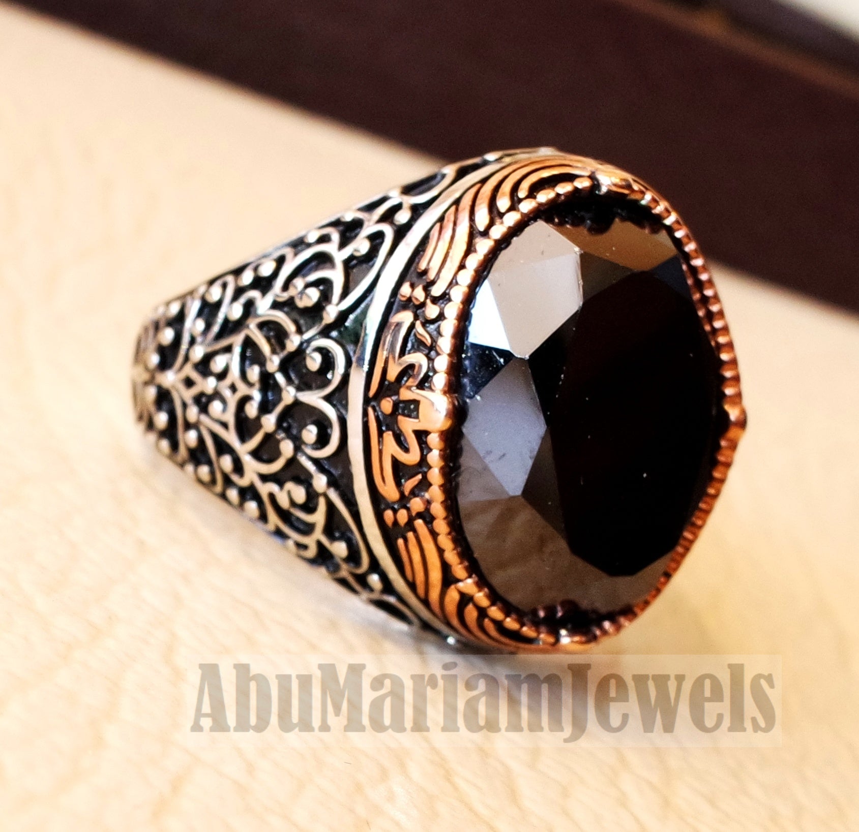 man ring sterling silver 925 and bronze oval black cubic zircon Cz identical to genuine diamond fast shipping all sizes ottoman style