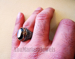 man ring sterling silver 925 and bronze oval black cubic zircon Cz identical to genuine diamond fast shipping all sizes ottoman style