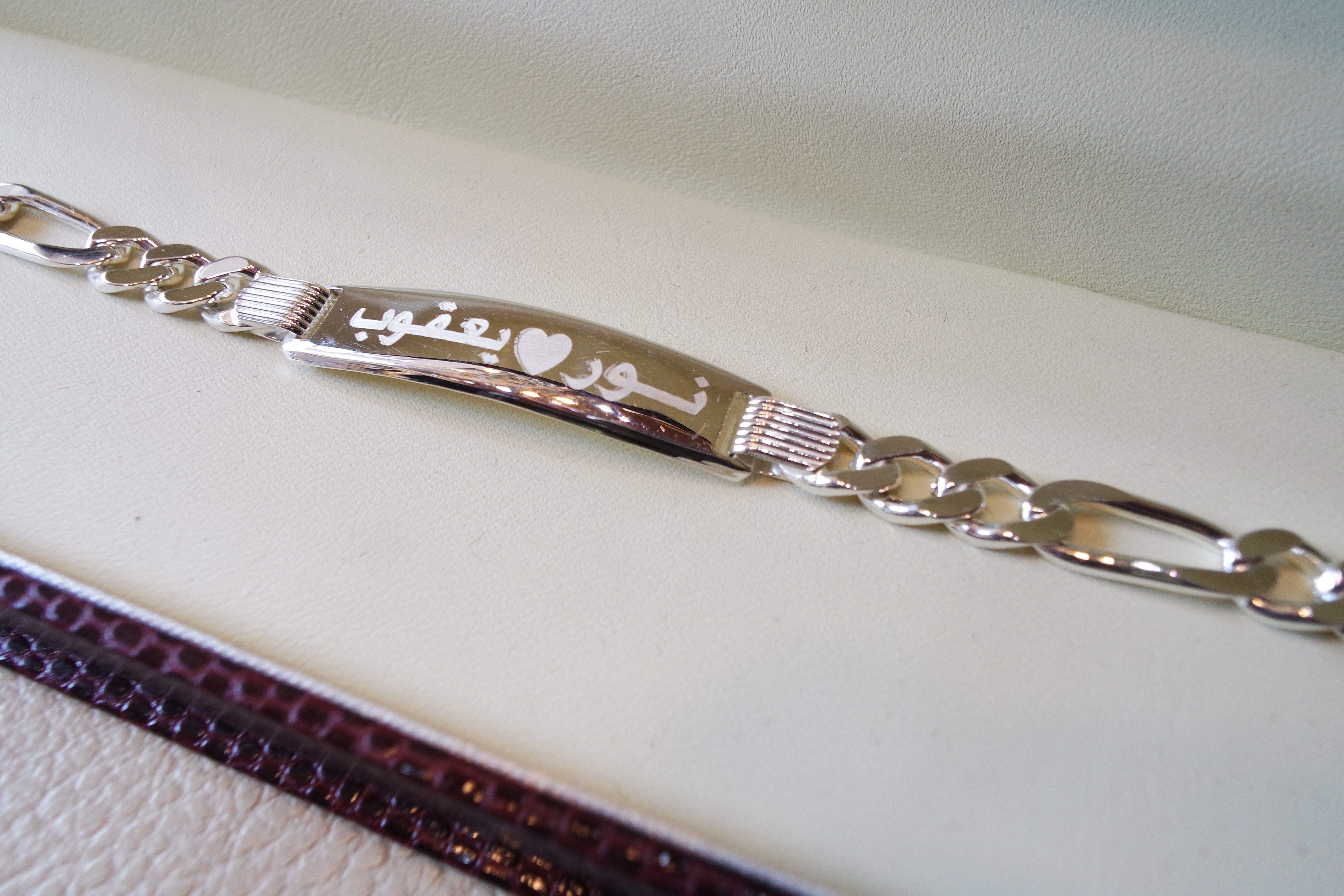 Men silver bracelet laser engraving personalized name Arabic / English sterling silver 925 man gift with nice box , chain and plate style