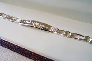 Men silver bracelet laser engraving personalized name Arabic / English sterling silver 925 man gift with nice box , chain and plate style