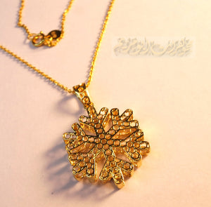 Honeycomb snowflake 3d 18K yellow gold necklace pendant and chain gift fine jewelry full insured shipping