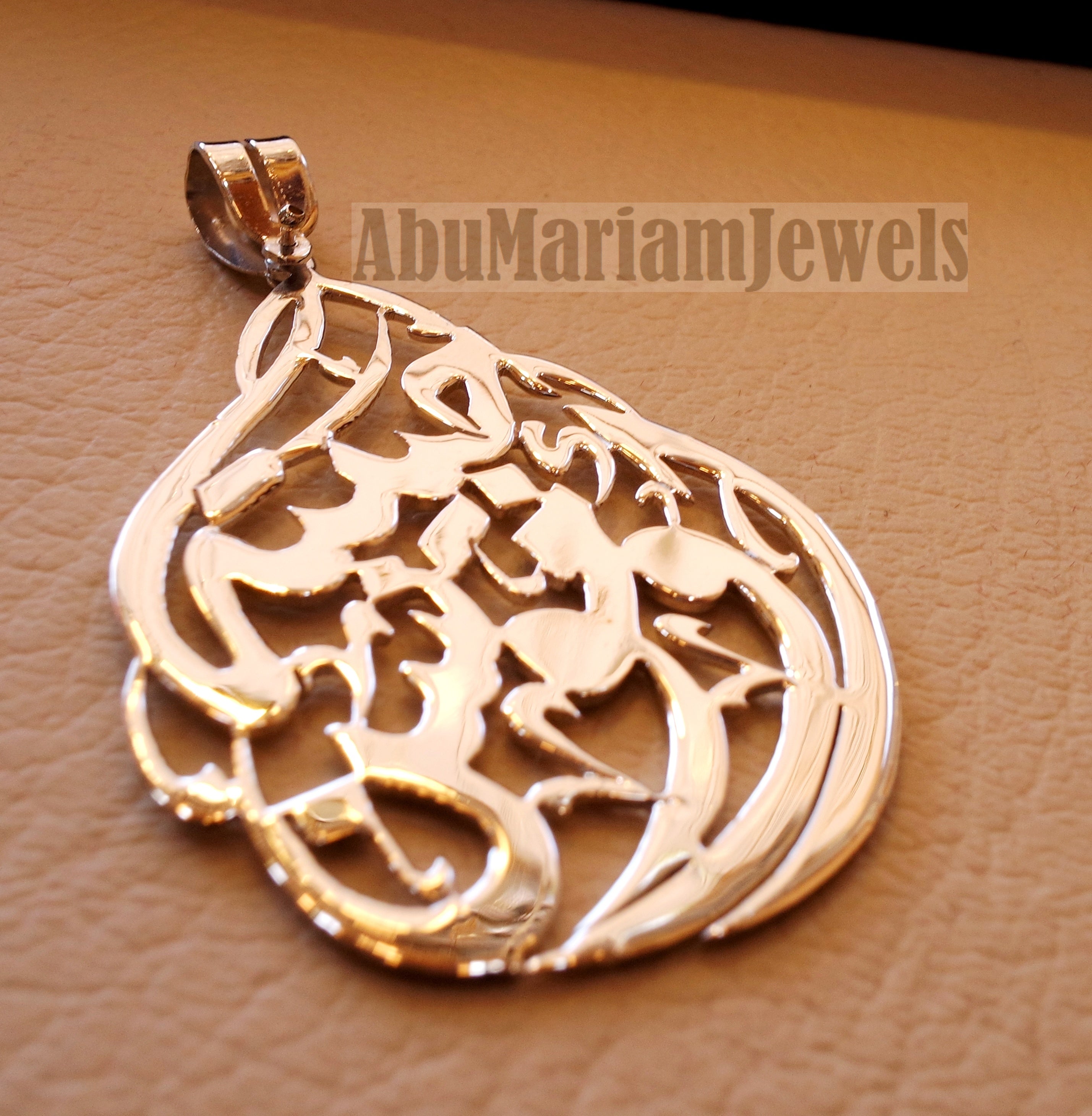 arabic calligraphy customized name sterling silver 925 high quality polishing pendant any two names big size any shape  اسماء عربي