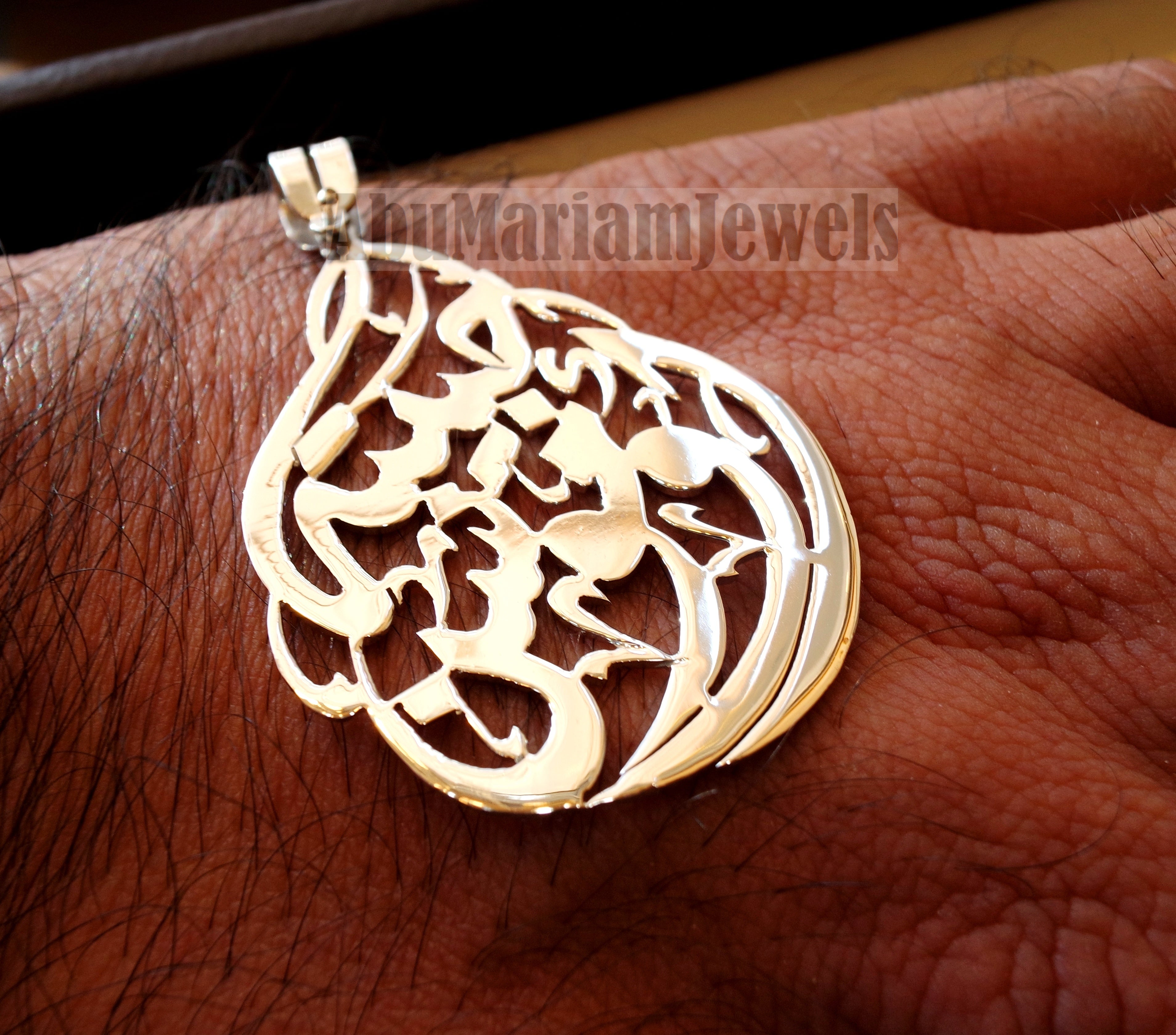Arabic calligraphy customized name sterling silver 925 high quality polishing pendant with thick chain any two names big size any shape  اسماء عربي