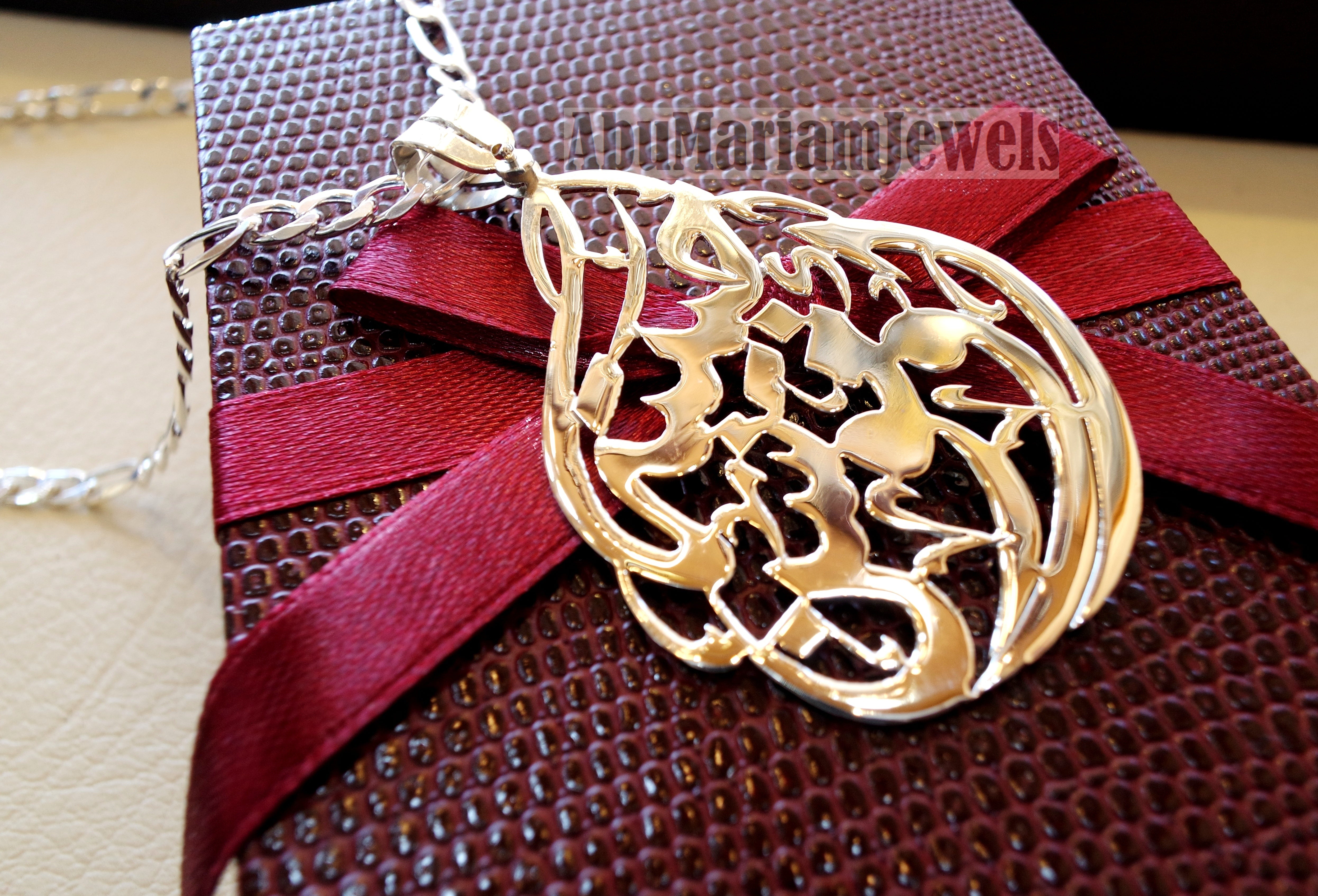 arabic calligraphy customized name sterling silver 925 high quality polishing pendant any two names big size any shape  اسماء عربي