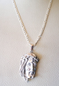 Jesus Christ face head huge pendant and chain sterling silver 925