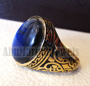 18k gold men ring Labradorite cabochon high quality flashy blue natural stone all sizes Ottoman signet style fine jewelry fast shipping