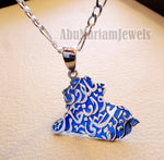 Iraq map pendant with thick chain famous poem verse sterling silver 925 with dark blue enamel مينا jewelry arabic fast shipping خارطة العراق