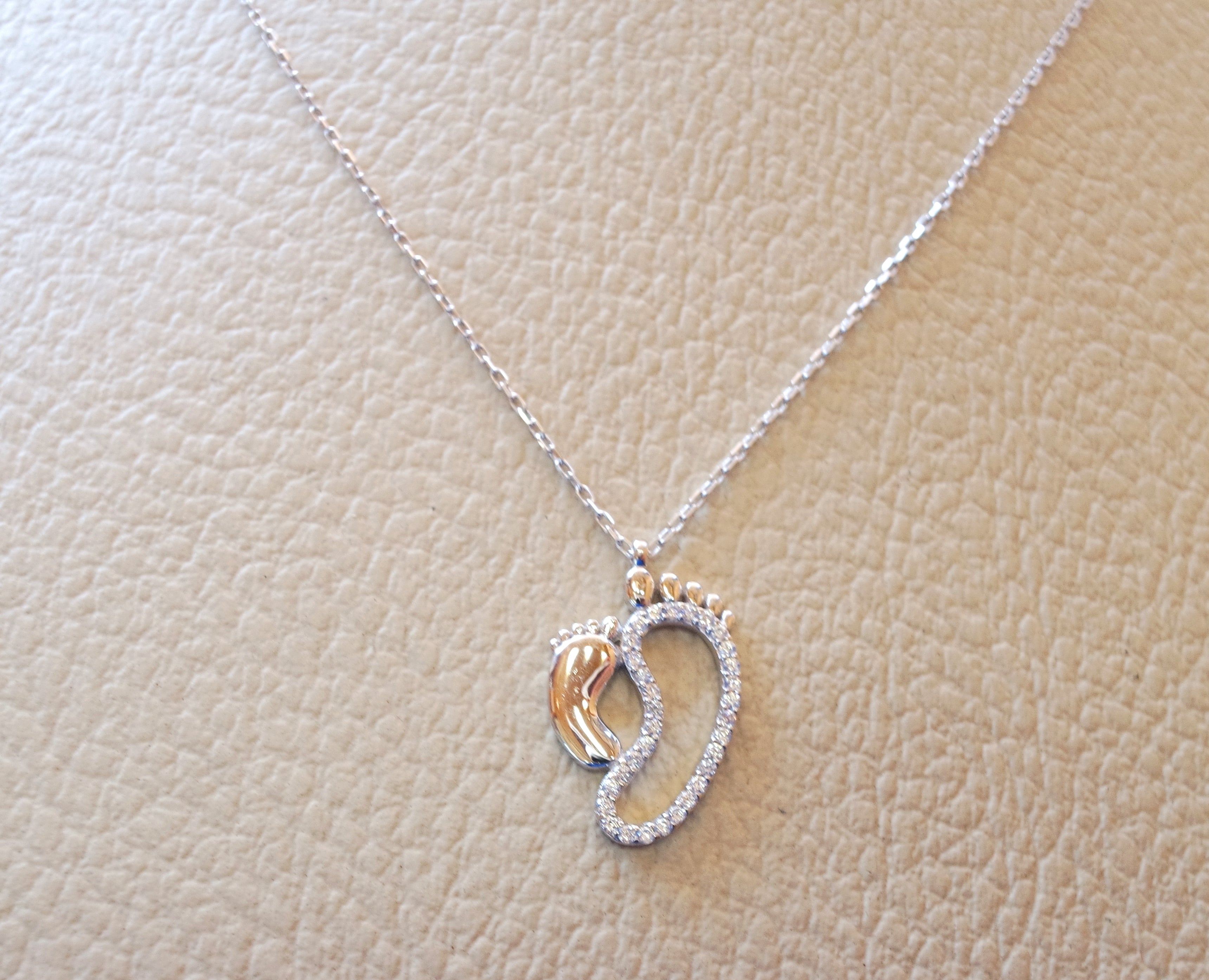 Baby feet necklace sterling silver 925 cubic zircon high quality polish