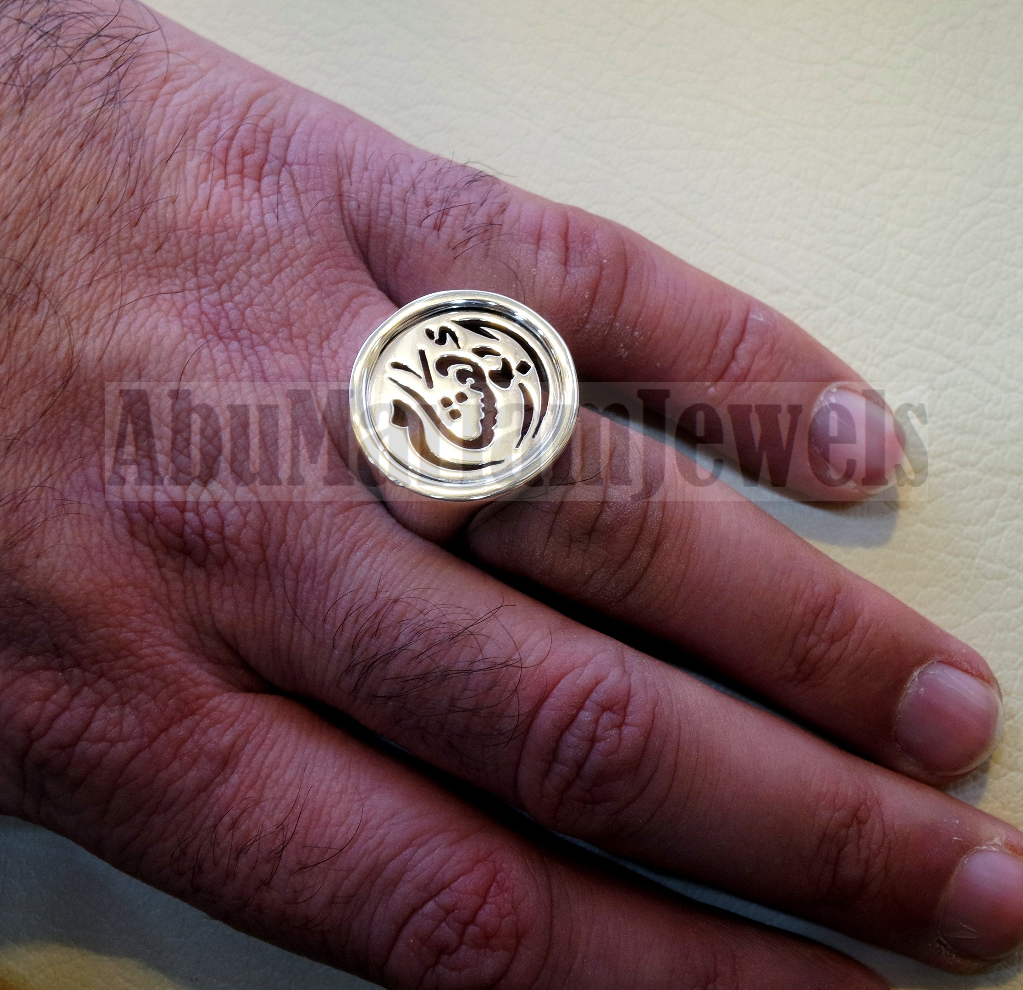 Customized Arabic calligraphy names handmade round heavy ring personalized jewelry sterling silver 925 any size AMM1001 خاتم اسم تفصيل