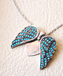 Angel wings heart inside pendant necklace sterling silver 925 nano turquoise micro setting