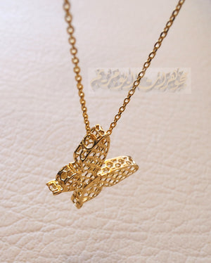 Honeycomb butterfly 3d 18K yellow gold necklace pendant and chain fine jewelry full insured shipping