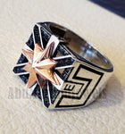 Square Compass ring sterling silver 925 and bronze and black cubic zirconia east west south north men ring all sizes fast shipping