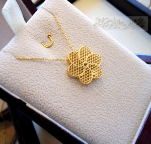 Honeycomb flower 3d 18K yellow gold necklace pendant and chain gift fine jewelry full insured shipping