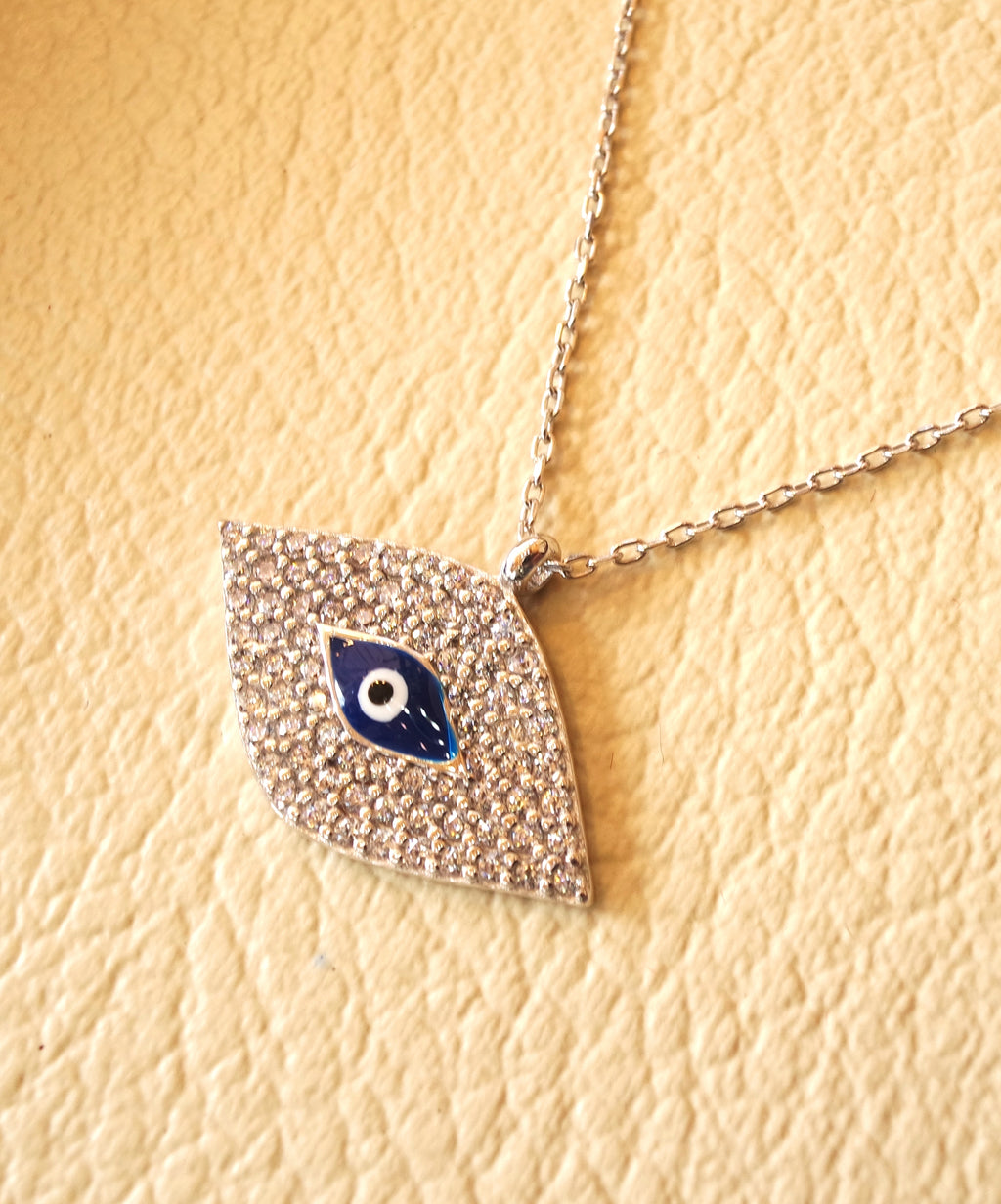 Eye necklace sterling silver 925 and cubic zirconia high quality gift box jewelry