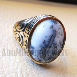 18k yellow gold men ring dendritic opal cabochon high quality natural stone all sizes Ottoman signet style fine jewelry fast shipping