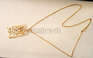 personalized customized 2 names 18 k gold arabic calligraphy pendant with chain pear , round rectangular or any shape fine jewelry S2-002