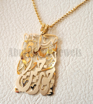 personalized customized 2 names 18 k gold arabic calligraphy pendant with chain pear , round rectangular or any shape fine jewelry S2-002