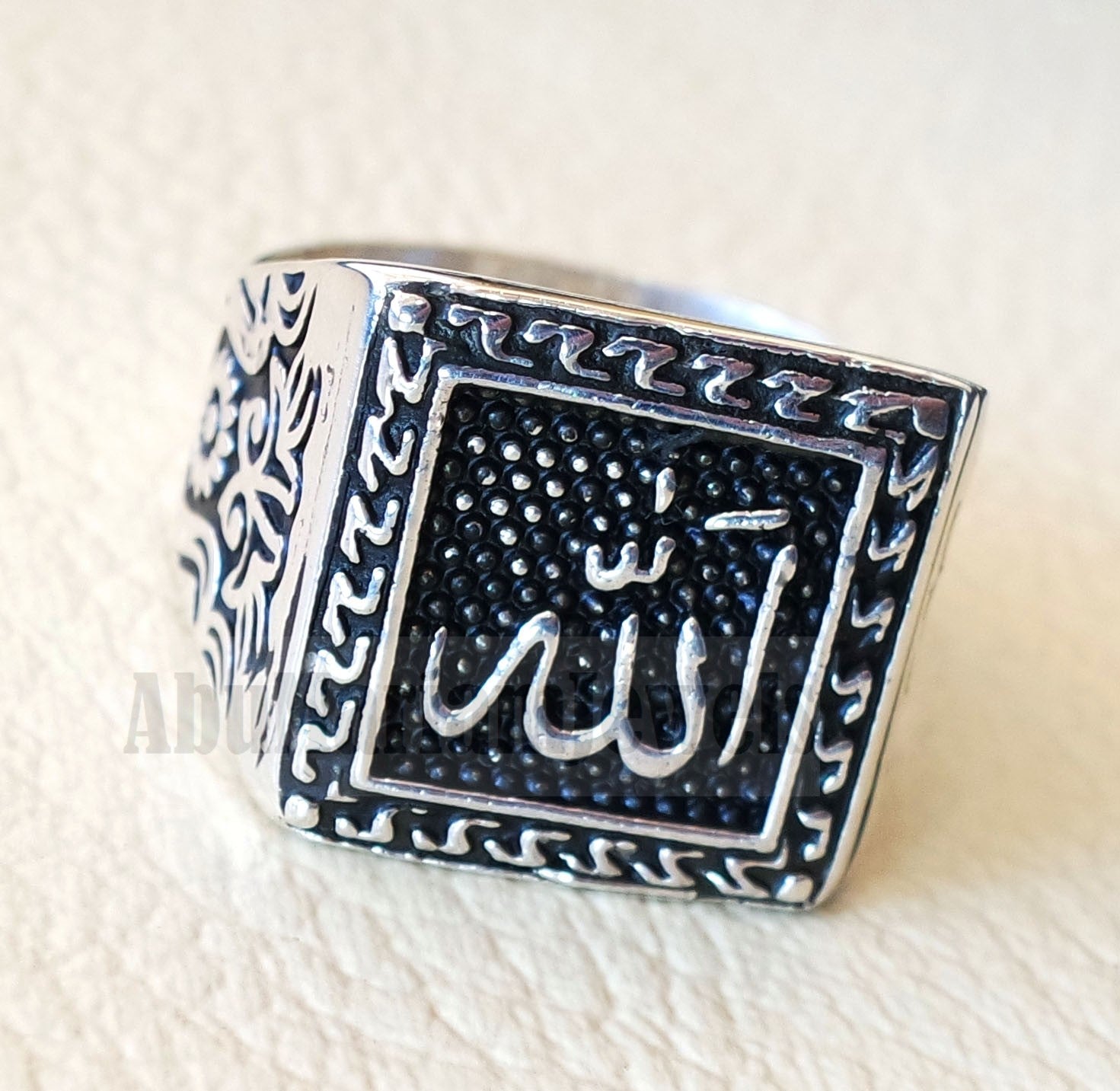 Allah arabic islamic sterling silver 925 man ring all sizes square face arab middle eastern turkey islam الله اسلام لفظ الجلاله