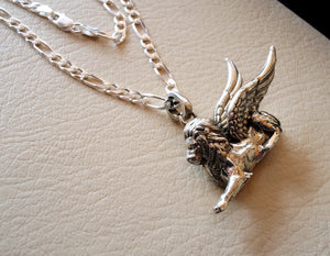 Babylon lion historical mythical winged lion the symbol of ultimate power pendant with thick chain sterling silver 925 griffin gryphon jewelry