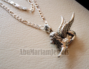 Babylon lion historical mythical winged lion the symbol of ultimate power pendant with thick chain sterling silver 925 griffin gryphon jewelry