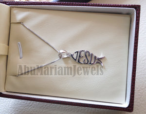 Icthys jesus pendant with chain sterling silver 925 middle eastern jewelry christianity fish and cross necklace handmade express shipping