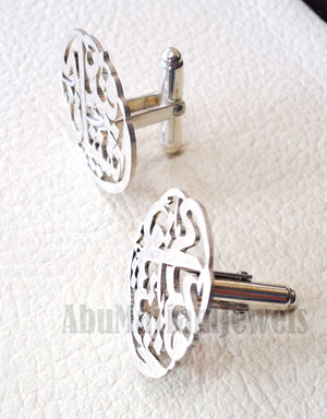 cufflinks , cuflinks name of two words each calligraphy arabic customized any name made to order sterling silver 925 heavy men jewelry cf006
