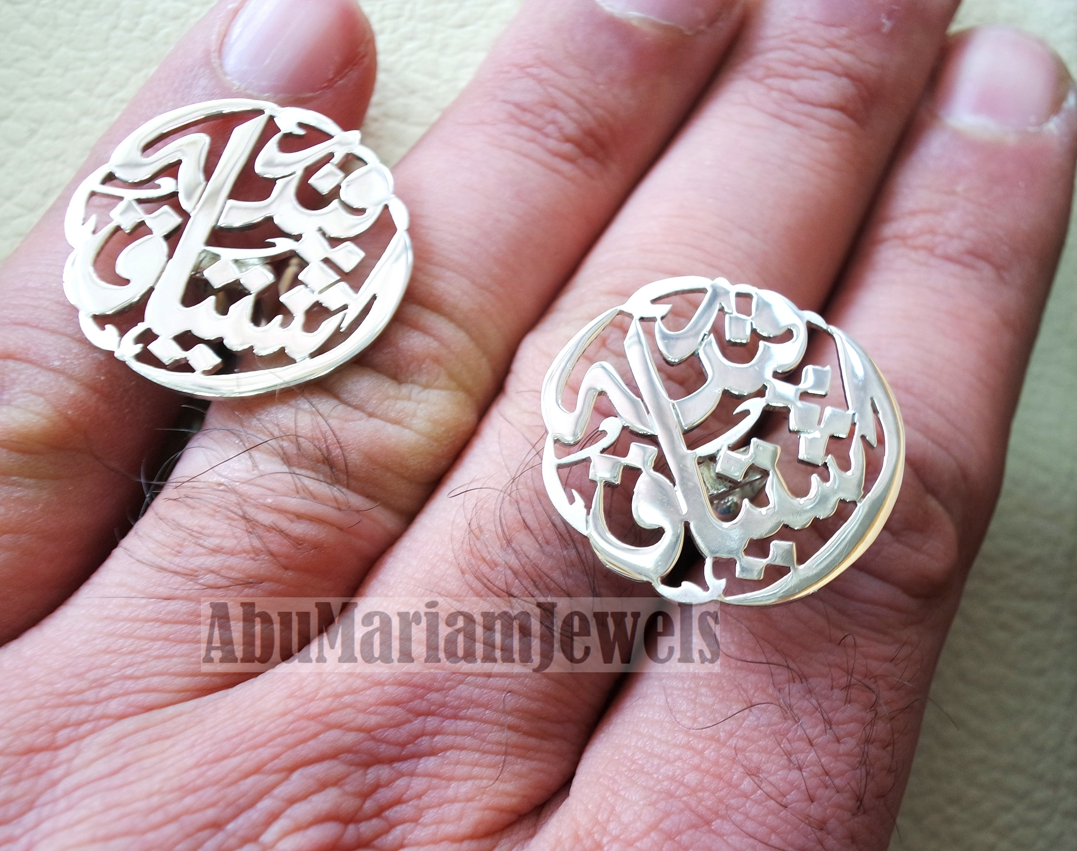 cufflinks , cuflinks name of two words each calligraphy arabic customized any name made to order sterling silver 925 heavy men jewelry cf006