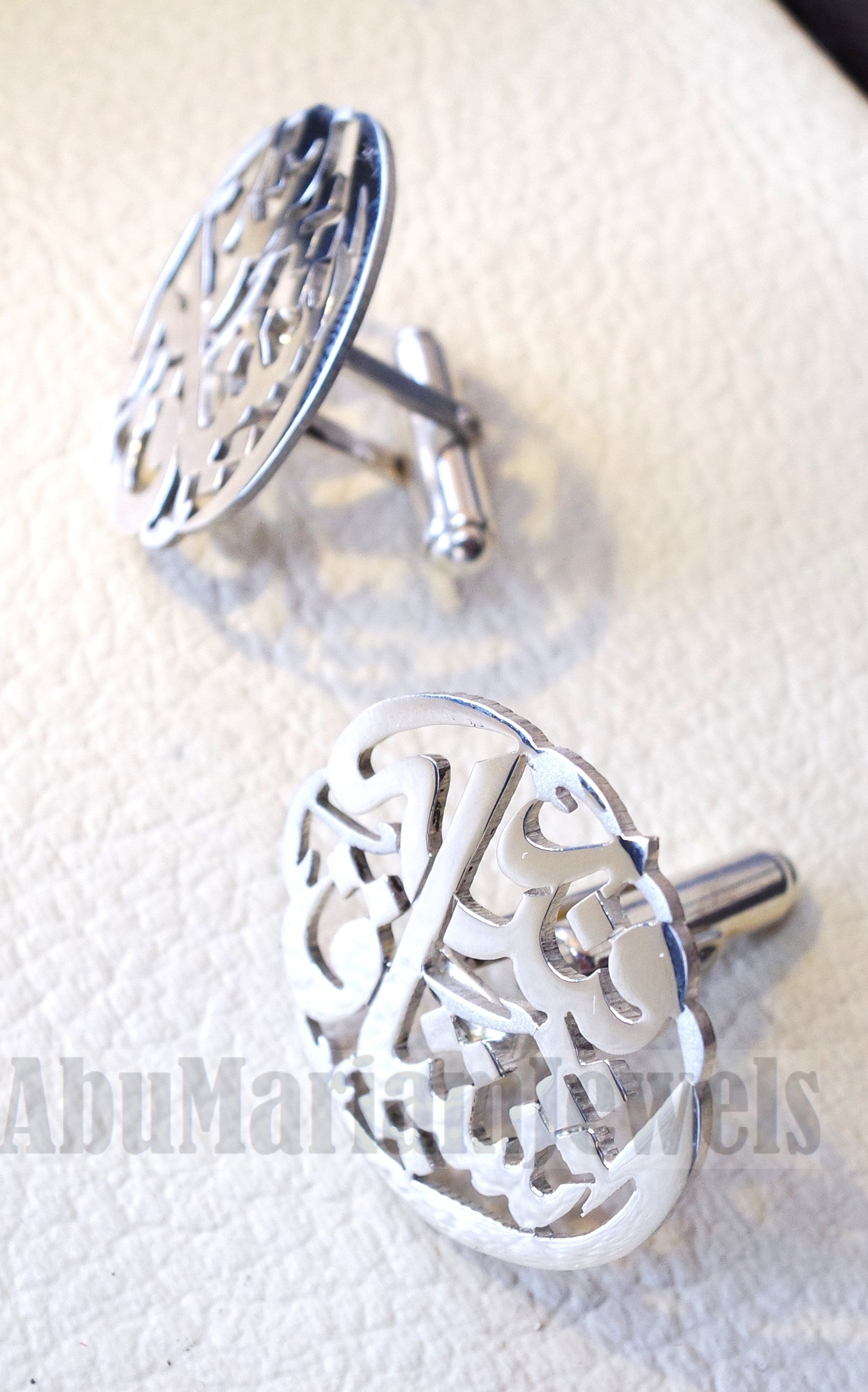 cufflinks , cuflinks name of two words each calligraphy arabic customized any name made to order sterling silver 925 heavy men jewelry cf006