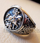 St George's and the dragon heavy man ring round sterling silver 925 historical religious Greek Orthodox Christian all sizes jewelry