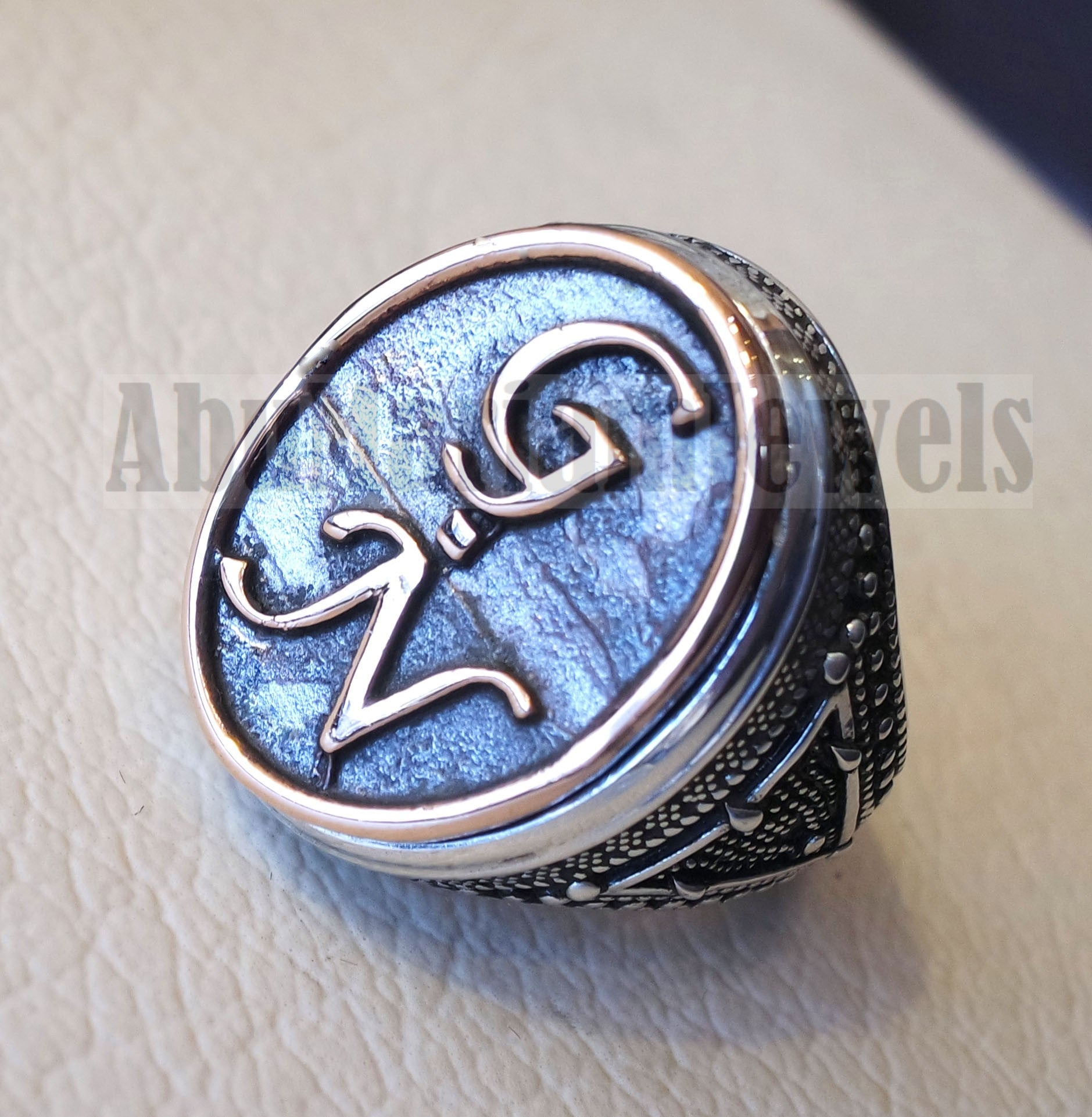 Initials Customized men ring personalized any 2 letters antique jewelry style sterling silver 925 and bronze any size In-1002