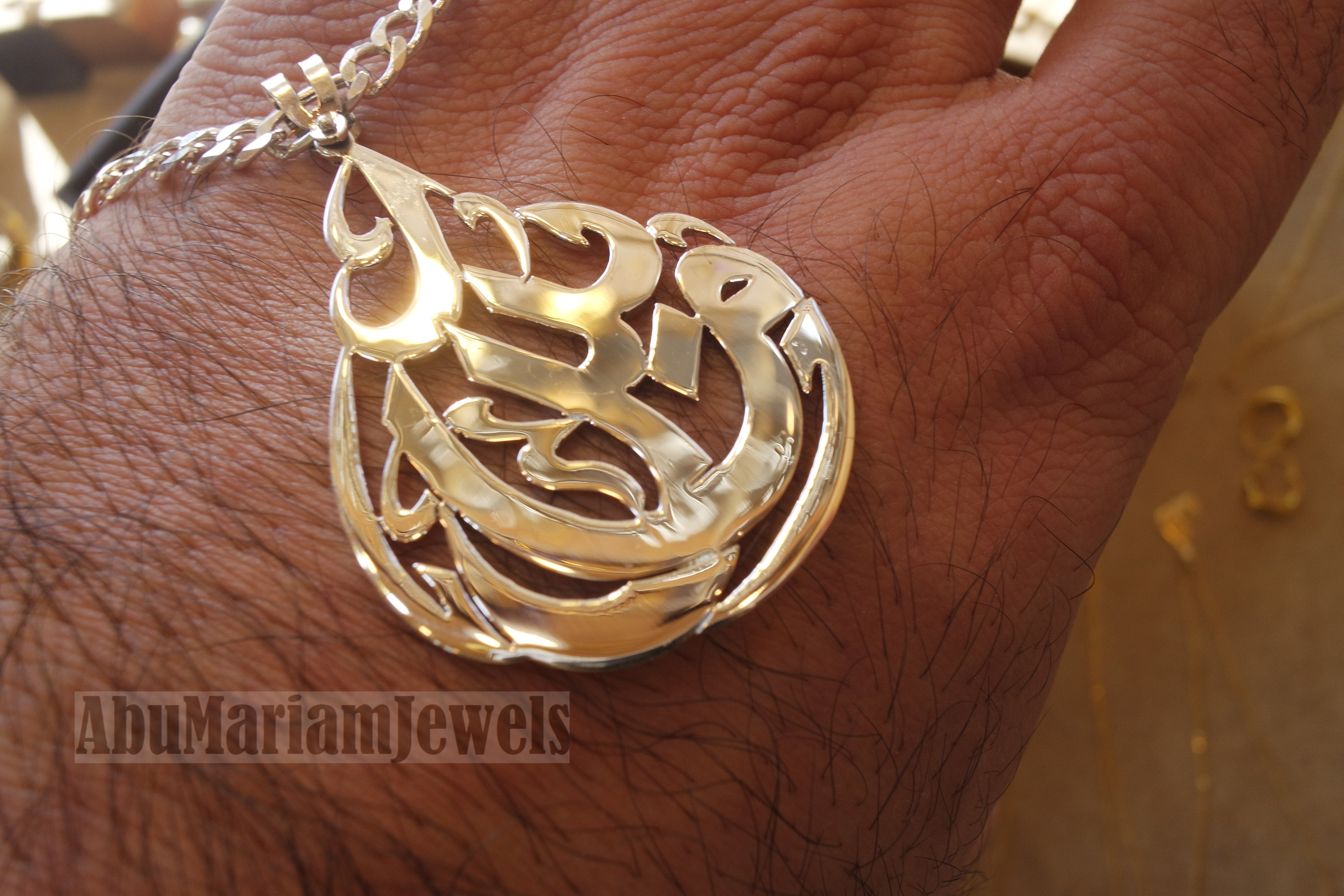 pendant with heavy chain any one or two names arabic made to order customized polish sterling silver 925 big pear shape other can be applied اسماء عربي