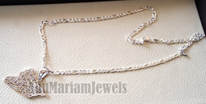 Syria map pendant with thick chain famous poem verse sterling silver 925 k high quality jewelry arabic fast shipping خارطه سوريا