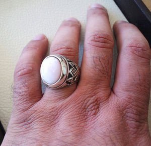 pink opal natural stone men ring sterling silver 925 stunning genuine gem ottoman arabic style jewelry all sizes