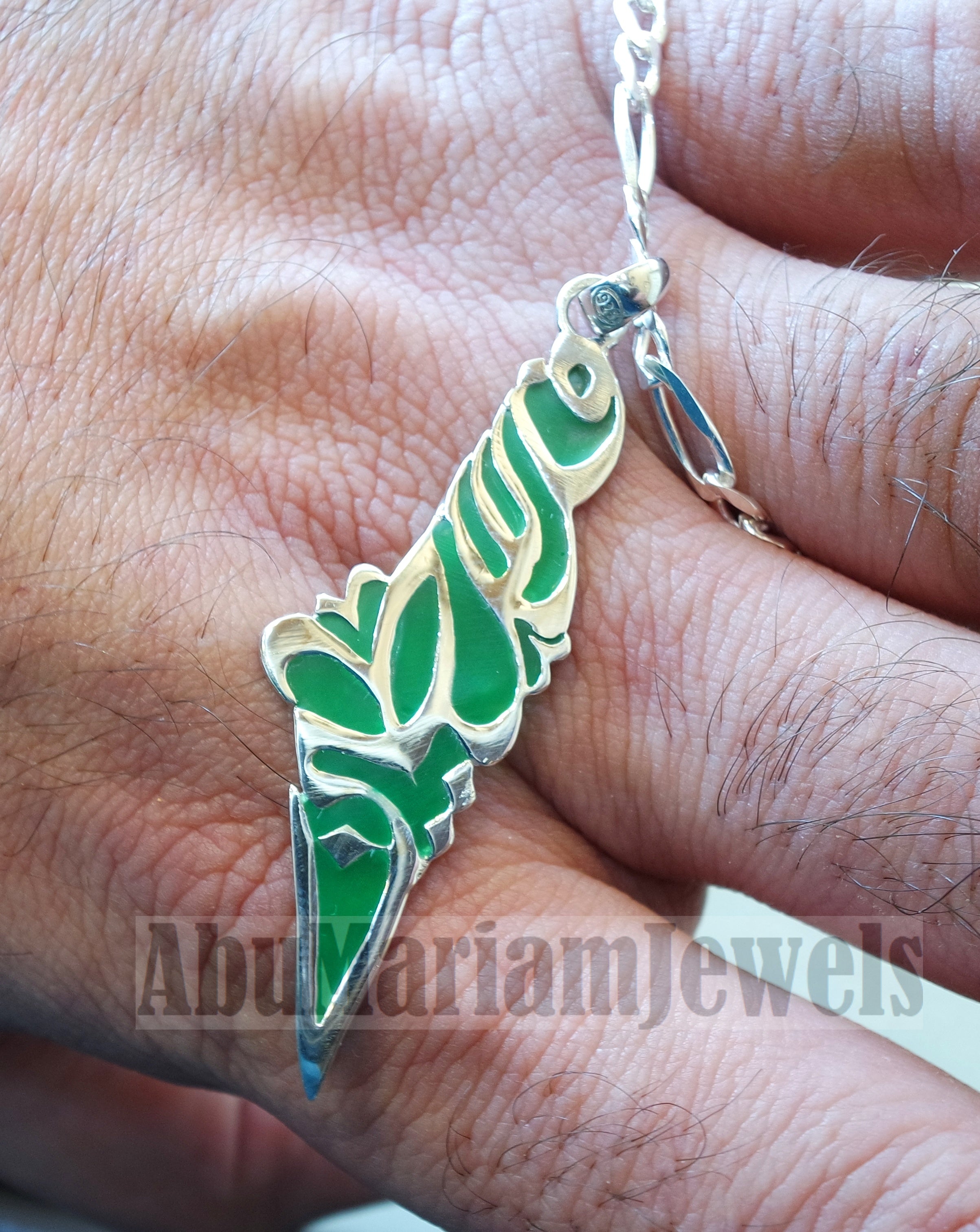 Palestine map pendant sterling silver 925 with thick chain  high quality with green enamel jewelry arabic calligraphy fast shipping خارطه فلسطين