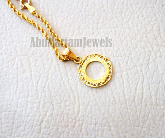 21K gold round pendant with rope chain gold jewelry 16 and 20 inches fast shipping with gift box valentine , Anniversary , birthday gift