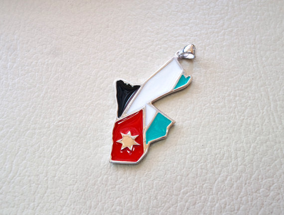 Kingdom of Jordan sterling silver map and flag enamel colors big pendant 925 k high quality arabic jewelry express shipping خارطة الاردن فضه