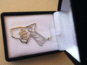 Hashemite kingdom Jordan sterling silver map and royal crown pendant 925 k high quality arabic jewelry fast shipping خارطة الاردن فضه