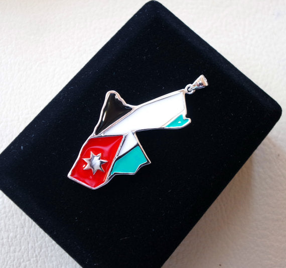 Kingdom of Jordan sterling silver map and flag enamel colors big pendant 925 k high quality arabic jewelry express shipping خارطة الاردن فضه