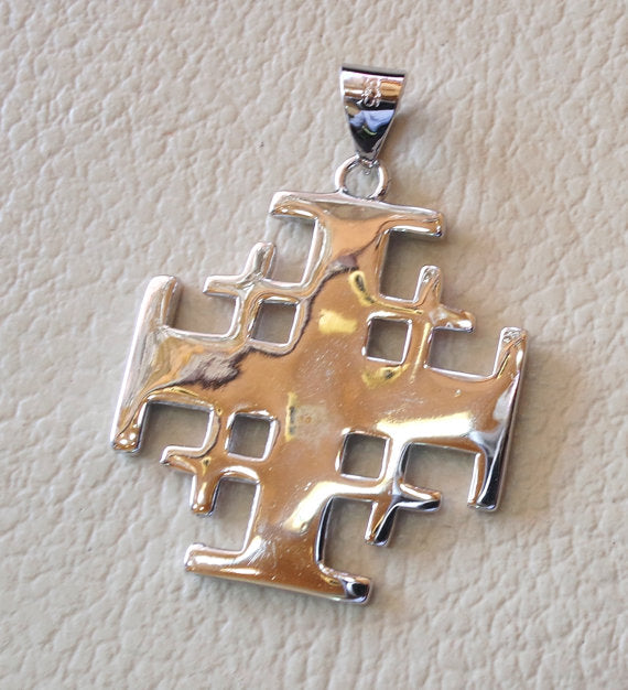 Jerusalem cross pendant two tone sterling silver 925 middle eastern jewelry christianity vintage handmade heavy fast shipping