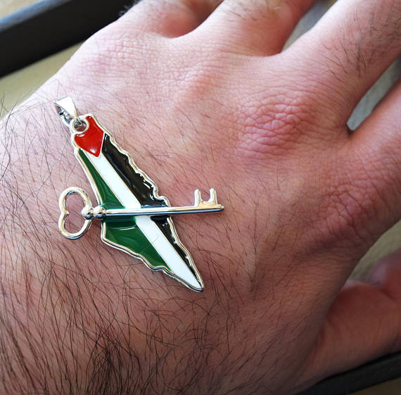 Palestine map & flag and historic key pendant sterling silver 925 high quality enamel jewelry arabic fast shipping خارطه و علم فلسطين