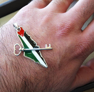 Palestine map & flag and historic key pendant sterling silver 925 high quality enamel jewelry arabic fast shipping خارطه و علم فلسطين