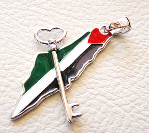 Palestine map & flag and historic key pendant sterling silver 925 high quality enamel jewelry arabic fast shipping خارطه و علم فلسطين