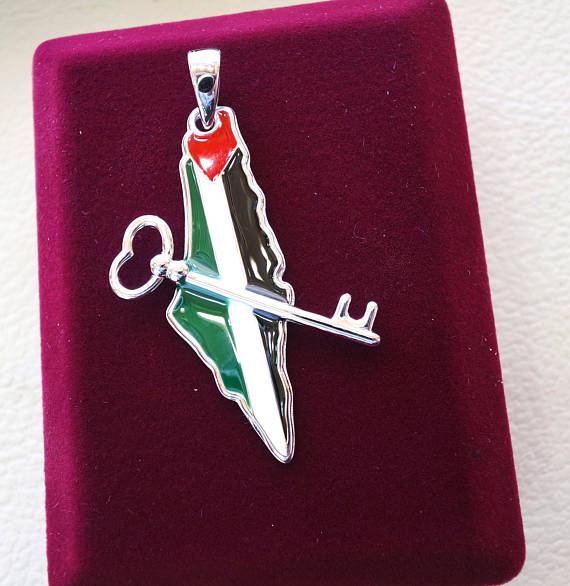 Palestine map & flag and historic key pendant sterling silver 925 high quality enamel jewelry arabic fast shipping خارطه و علم فلسطين