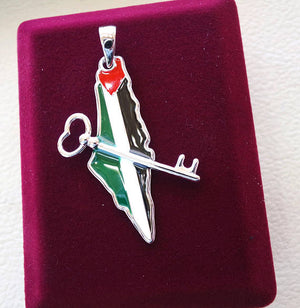 Palestine map & flag and historic key pendant sterling silver 925 high quality enamel jewelry arabic fast shipping خارطه و علم فلسطين