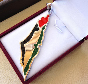 Huge heavy Palestine map & flag pendant sterling silver 925 k high quality enamel colorful jewelry arabic fast shipping خارطه و علم فلسطين